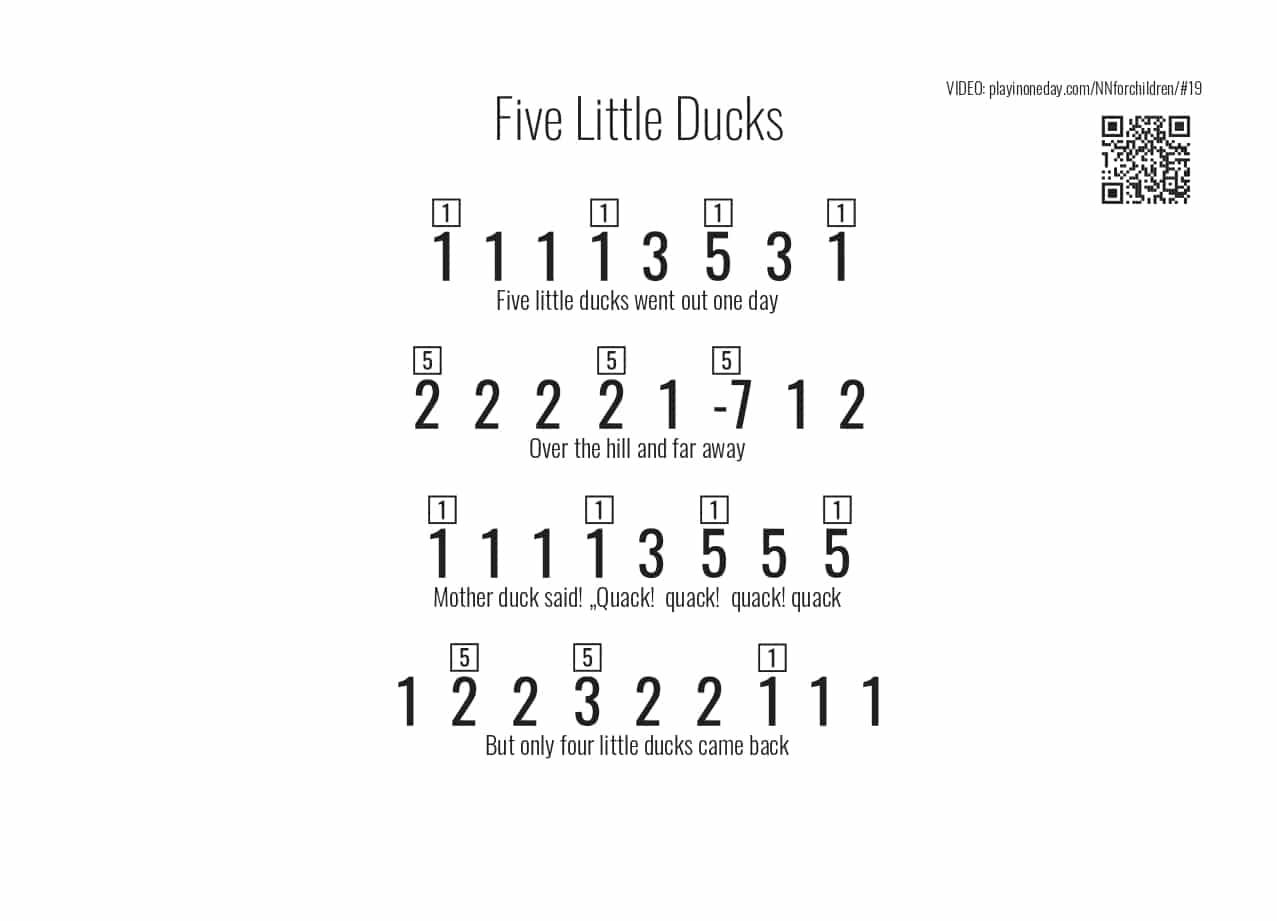 Five Little Ducks kalimba sheet